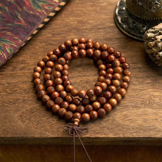Pulsera de protección con mantra de luz dorada de madera de azufaifo impactada por un rayo, 108 cuentas de Mala de Buda