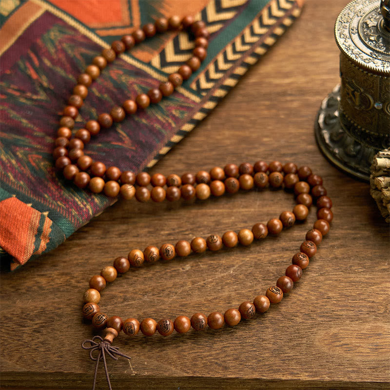 Pulsera de protección con mantra de luz dorada de madera de azufaifo impactada por un rayo, 108 cuentas de Mala de Buda