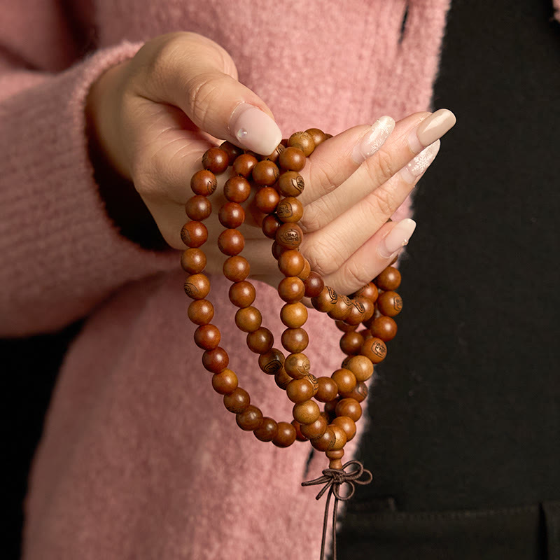 Pulsera de protección con mantra de luz dorada de madera de azufaifo impactada por un rayo, 108 cuentas de Mala de Buda