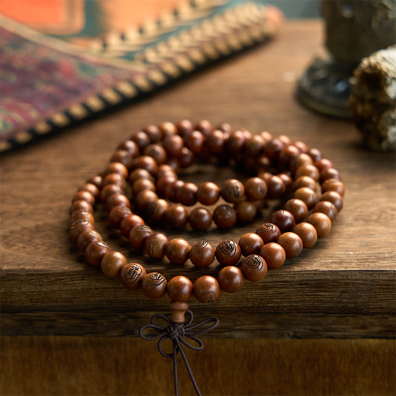 Pulsera de protección con mantra de luz dorada de madera de azufaifo impactada por un rayo, 108 cuentas de Mala de Buda