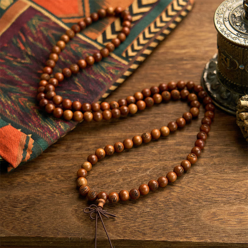 Pulsera de protección con mantra de luz dorada de madera de azufaifo impactada por un rayo, 108 cuentas de Mala de Buda