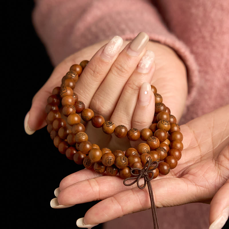 Pulsera de protección con mantra de luz dorada de madera de azufaifo impactada por un rayo, 108 cuentas de Mala de Buda