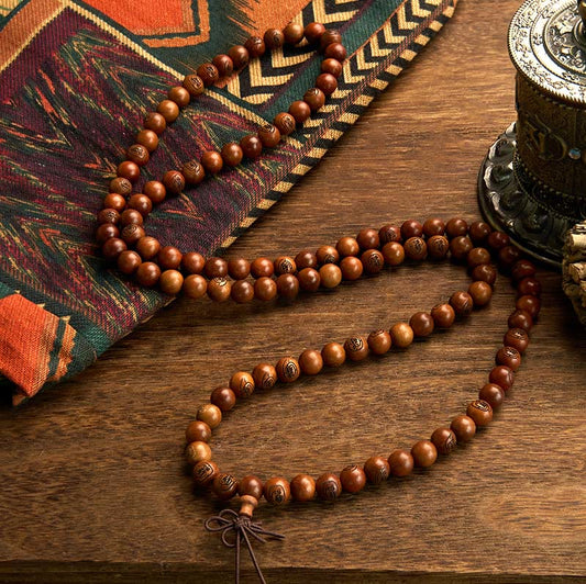 Pulsera de protección con mantra de luz dorada de madera de azufaifo impactada por un rayo, 108 cuentas de Mala de Buda