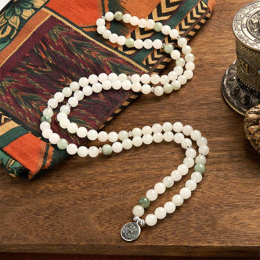 Pulsera de la suerte de loto con 108 cuentas de mala de jade Tianshan natural de Buda 