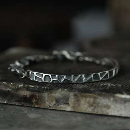 Buddha Stones Sterling Silver Hammer Pattern Thorns Protection Half Bracelet