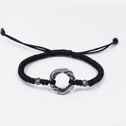 Buddha Stones 999 Sterling Silver Peace Buckle Black Wax Rope Protection Bracelet