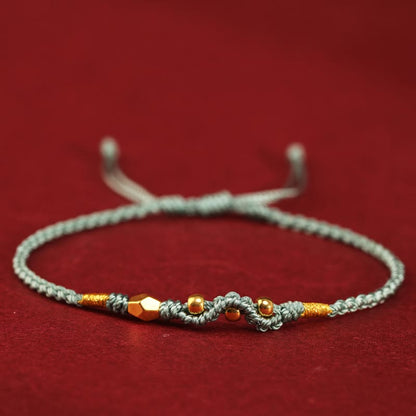 Buddha Stones 999 Gold Year of the Snake Mini Gold Bead Handmade Luck Protection Braided Bracelet
