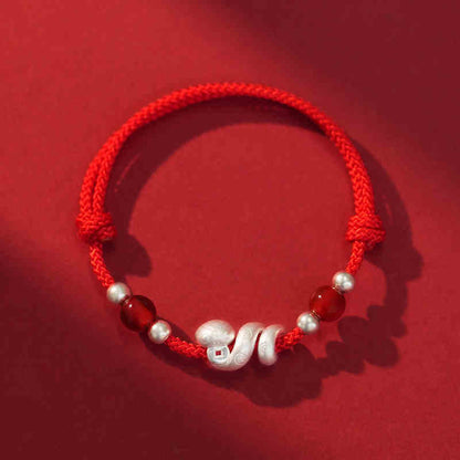 Buddha Stones 999 Sterling Silver Year Of The Snake Red Agate Confidence Handcrafted Bracelet