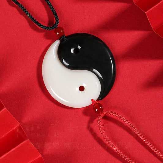 Piedras de Buda Yin Yang Tai Chi Diagrama Hetian Jade Suerte Collar Colgante 
