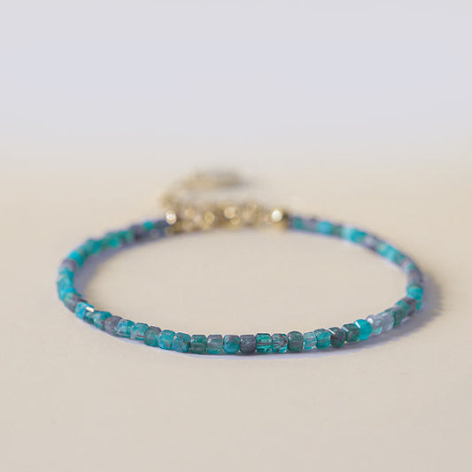 Pulsera de cobre con corazón de motivación, chapada en oro de 14 k, con cuentas ultrafinas de apatita de 2,5 mm y piedra de Buda