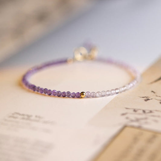 Buddha Stones 2.5mm Natural Amethyst Ultra-thin Beads 14k Gold Plated Copper Inner Peace Bracelet
