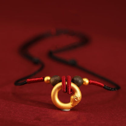 Buddha Stones 999 Pure Gold Agarwood Year of the Snake Necklace Pendant