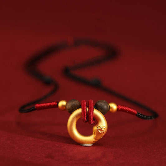 Collar con colgante de Buda de oro puro 999 con agar y piedras del Año de la Serpiente