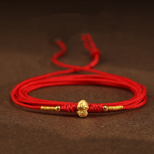 Moneda de lingote de oro 999 con piedras de Buda, calabaza Ruyi, personaje Fu, año de la serpiente, cadena de vientre de hilo rojo 