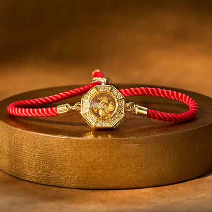 Pulsera trenzada de hilo rojo con piedras de Buda, cobre y latón, con molino de viento giratorio, Feng Sheng Shui, Qi y fe. 