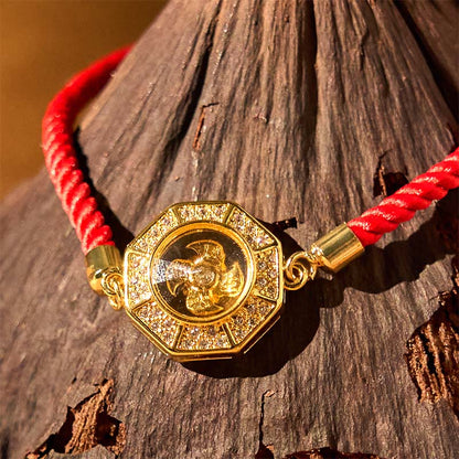 Pulsera trenzada de hilo rojo con piedras de Buda, cobre y latón, con molino de viento giratorio, Feng Sheng Shui, Qi y fe. 