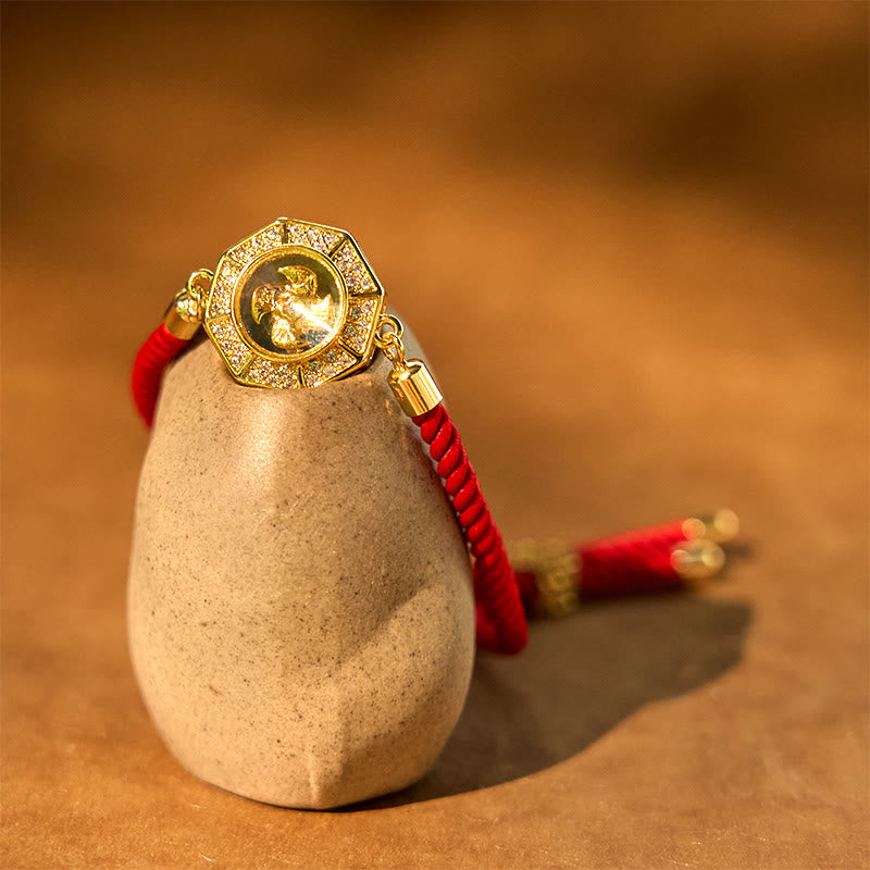 Pulsera trenzada de hilo rojo con piedras de Buda, cobre y latón, con molino de viento giratorio, Feng Sheng Shui, Qi y fe. 
