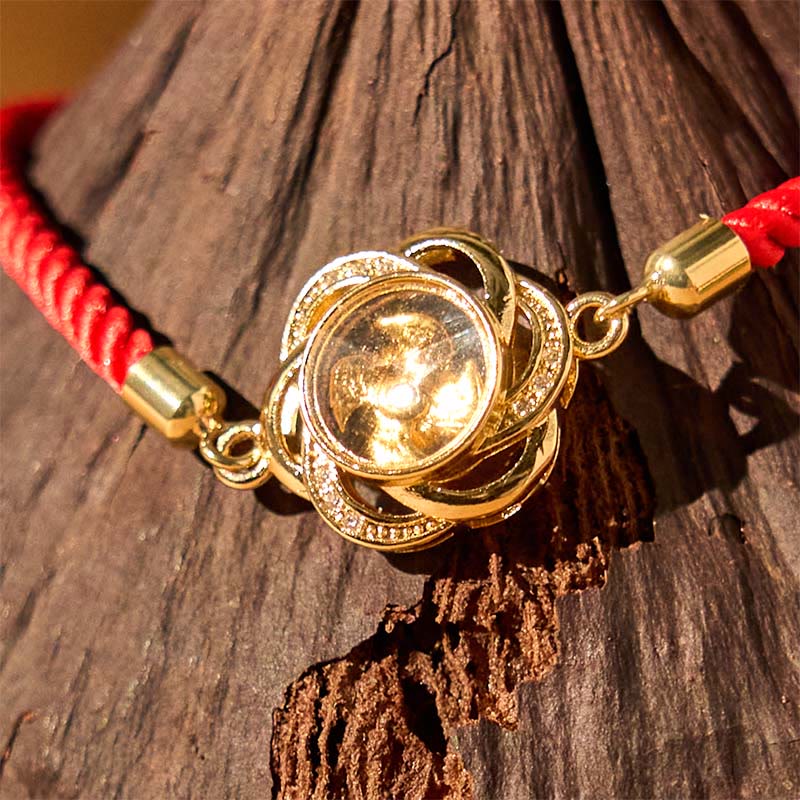 Pulsera trenzada con piedras de Buda giratorias de hilo rojo ciruela, cobre y latón, con protección Qi y Feng Sheng Shui. 