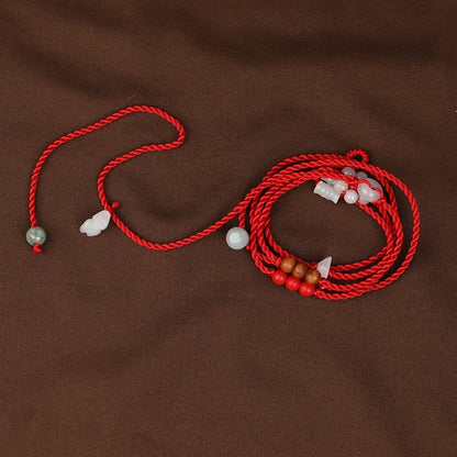 Buddha Stones Chinese Zodiac Peach Wood Blessing Red String Belly Chain