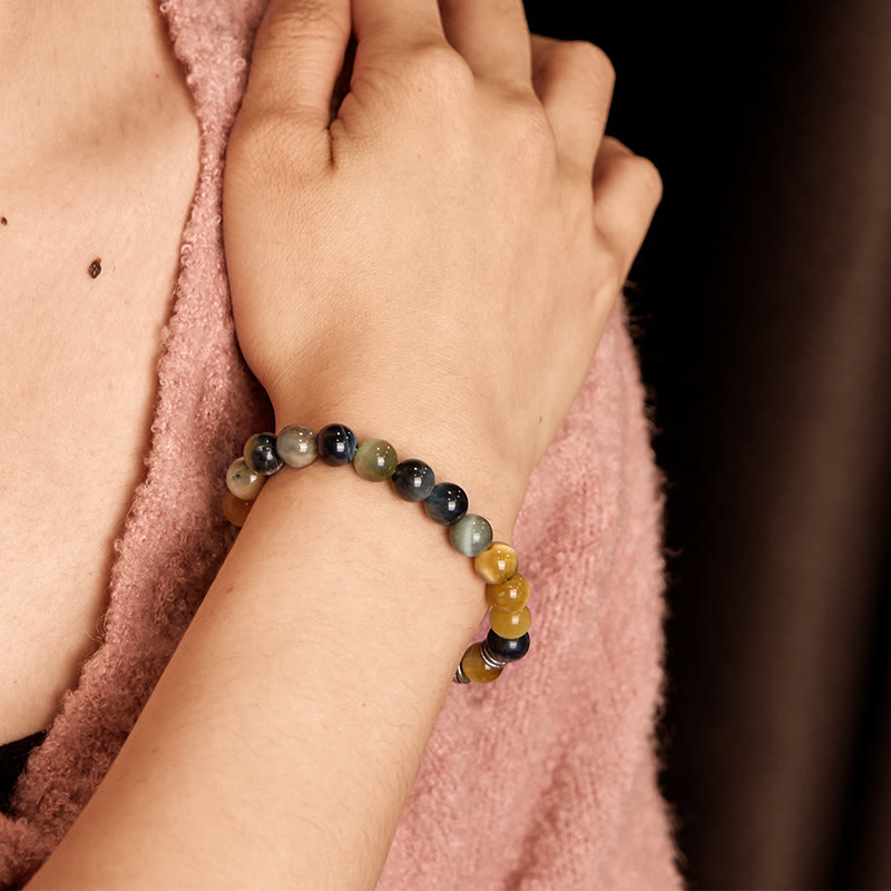 Buddha-Steine, blau, grün, rot, Tigerauge, Buddha-Kopf, Balance-Armband 