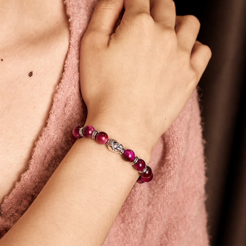 Buddha-Steine, blau, grün, rot, Tigerauge, Buddha-Kopf, Balance-Armband 