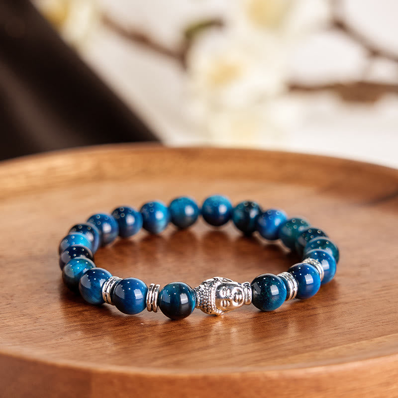 Buddha-Steine, blau, grün, rot, Tigerauge, Buddha-Kopf, Balance-Armband 