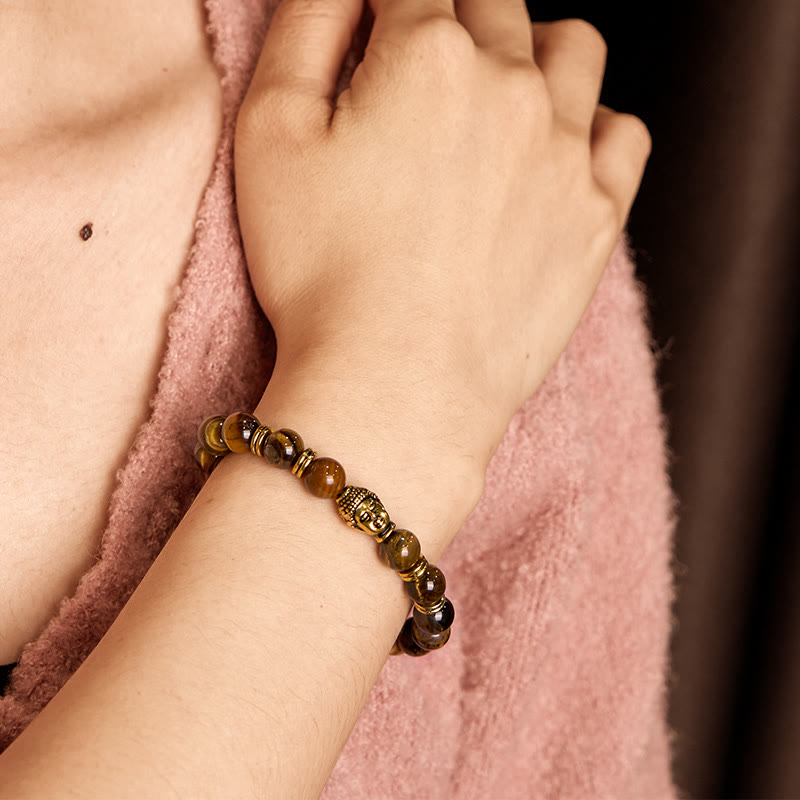 Buddha-Steine, blau, grün, rot, Tigerauge, Buddha-Kopf, Balance-Armband 