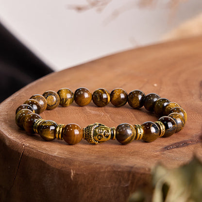 Buddha-Steine, blau, grün, rot, Tigerauge, Buddha-Kopf, Balance-Armband 