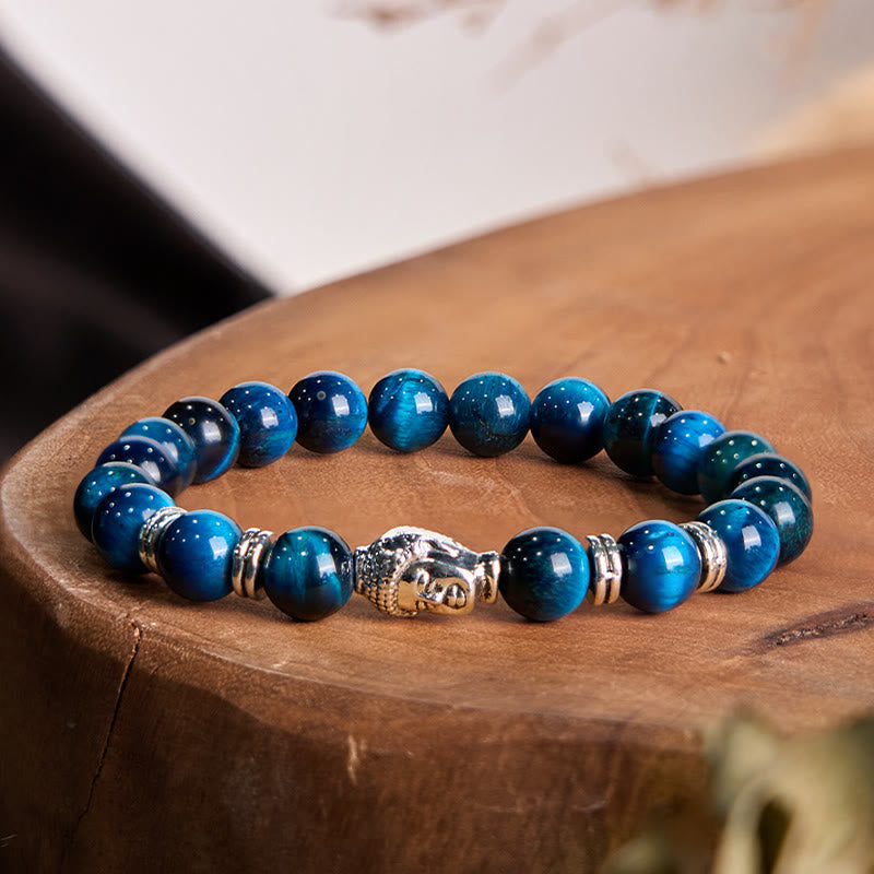 Buddha-Steine, blau, grün, rot, Tigerauge, Buddha-Kopf, Balance-Armband 