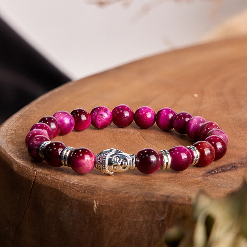 Buddha-Steine, blau, grün, rot, Tigerauge, Buddha-Kopf, Balance-Armband 