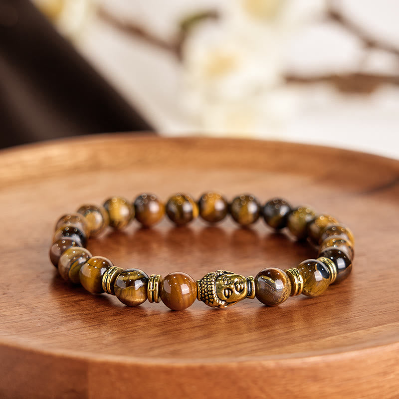 Buddha-Steine, blau, grün, rot, Tigerauge, Buddha-Kopf, Balance-Armband 