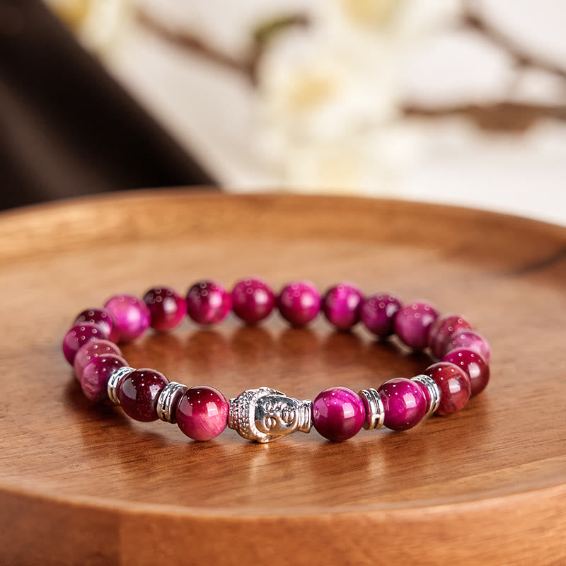 Buddha-Steine, blau, grün, rot, Tigerauge, Buddha-Kopf, Balance-Armband 
