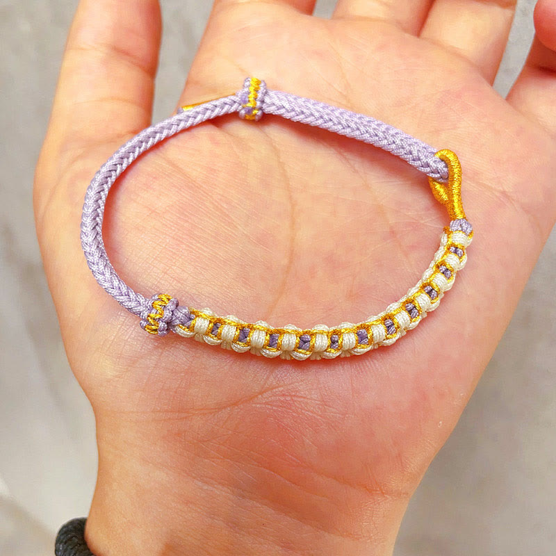 Buddha Stones Tibetan Gold Thread Colorful Peach Blossom Knot Connection Braided Bracelet - Touch Bling