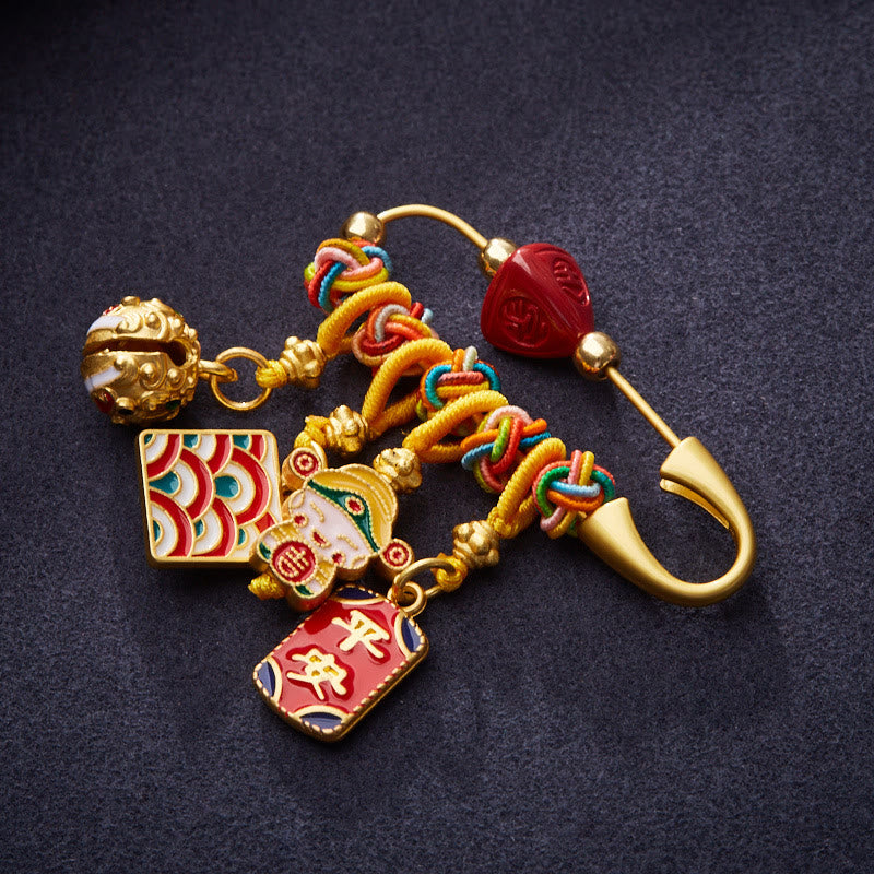 Broche de bendición de cobre con piedras de Buda, cinabrio, personaje de Zongzi Fu, Caishen, dios de la riqueza, seguro y sano