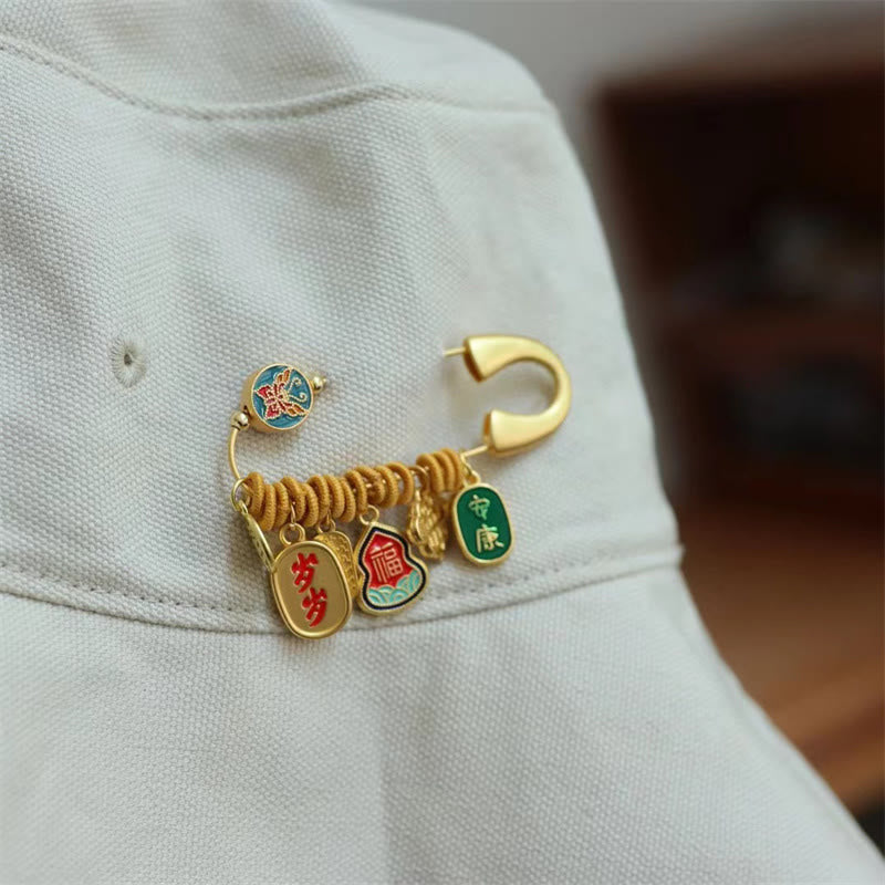 Broche de la fortuna de latón con diseño de mariposa y piedras de Buda Fu