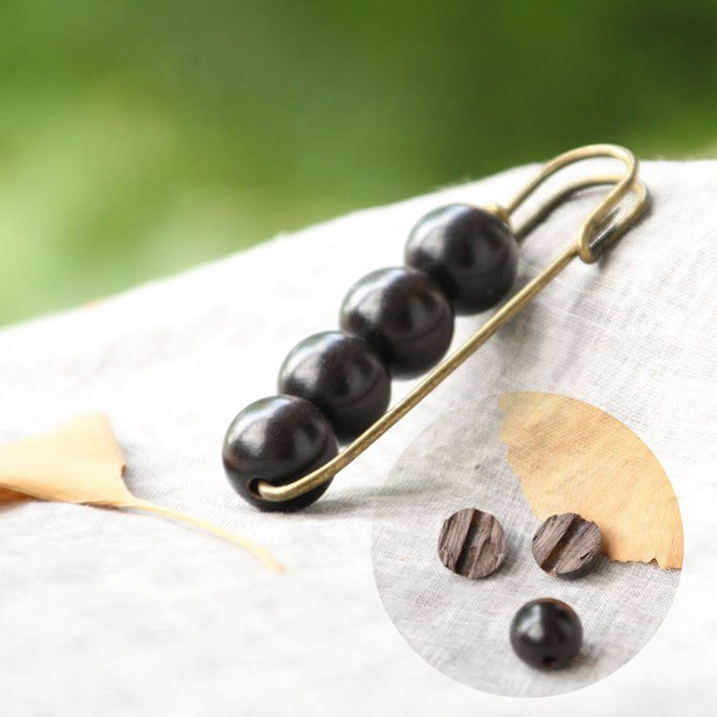 Buddha Steine ​​Vintage Sandelholz Agathis Alba Ebenholz Holz Peltogyne Perlen Heilung Brosche