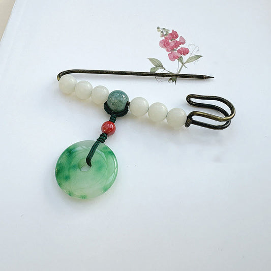 Broche de la suerte con hebilla de paz de jade con semillas de Bodhi y piedras de Buda