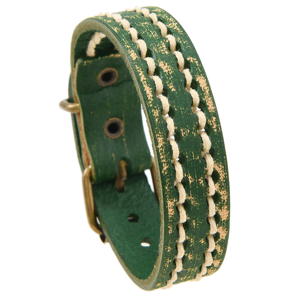 Pulsera de cuero vintage con hebilla ajustable y piedras de Buda