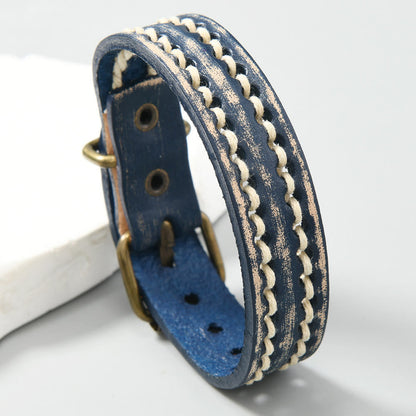 Pulsera de cuero vintage con hebilla ajustable y piedras de Buda