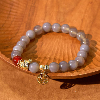 Buddha Stones Year Of The Snake Gray Agate Red Agate Fu Character Positivity Bracelet
