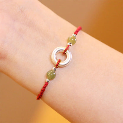 Buddha Stones 999 Sterling Silber Peace Buckle Hetian Jade Handmade Luck Red Rope Armband