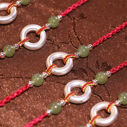 Buddha Stones 999 Sterling Silber Peace Buckle Hetian Jade Handmade Luck Red Rope Armband