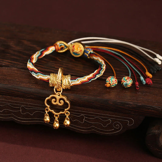 Pulsera de nudo de reencarnación curativa con campana de bloqueo de paz de nube auspiciosa de ciervo de color Dunhuang hecha a mano con piedras de Buda