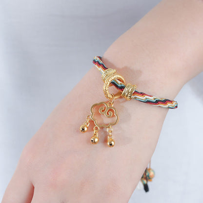 Buddha Stones Handmade Dunhuang Color Deer Auspicious Cloud Peace Lock Bell Healing Reincarnation Knot Bracelet