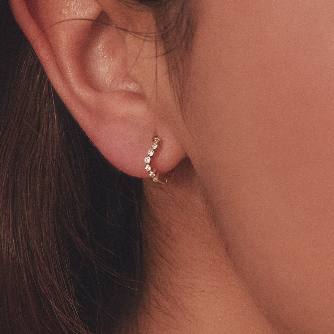 Silver Diamond Style Wave Huggie Hoop Earrings