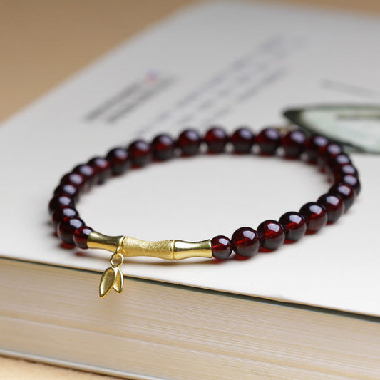 Pulsera de protección con piedras de Buda, bañada en oro de 14 quilates, bañada en plata de ley 925 y granate natural de bambú.