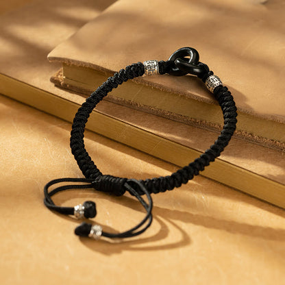 Pulsera de la suerte con piedras de Buda, jade negro hetiano natural, doble hebilla de la paz y símbolo de la esvástica, en plata de ley 925
