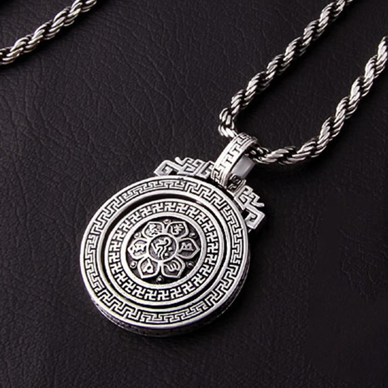Collar con colgante de piedra de Buda tibetano Om Mani Padme Hum, doble dorje, vajra, giratorio, pureza y paz. 