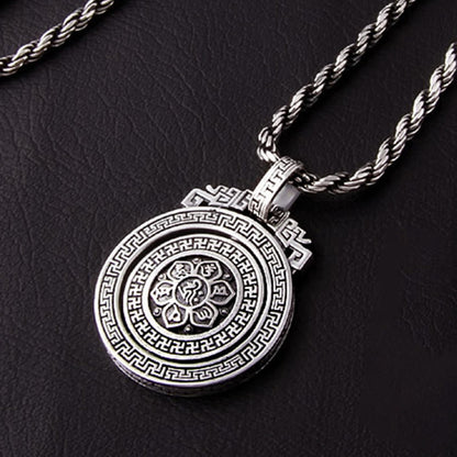 Collar con colgante de piedra de Buda tibetano Om Mani Padme Hum, doble dorje, vajra, giratorio, pureza y paz. 