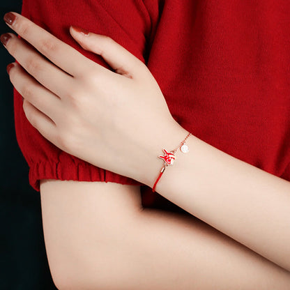 Buddha Stones 925 Sterling Silber Farbwechselndes chinesisches Sternzeichen Glücksschutz Rotes Kettenarmband 